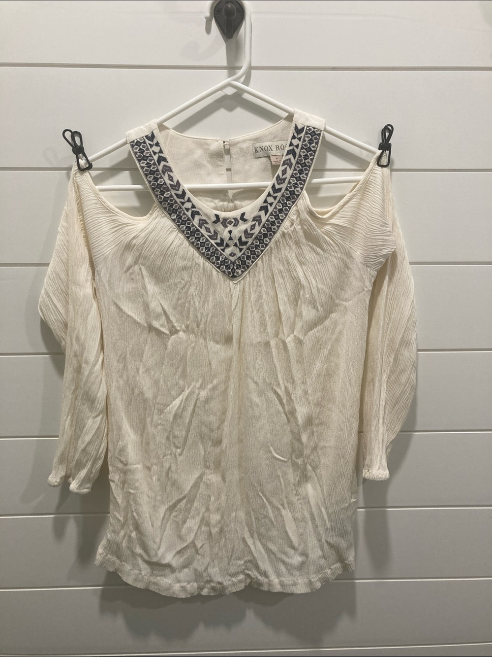 Knox Rose Ivory Embroidered Cold-Shoulder Boho Blouse-Size Small-EUC CottageCore
